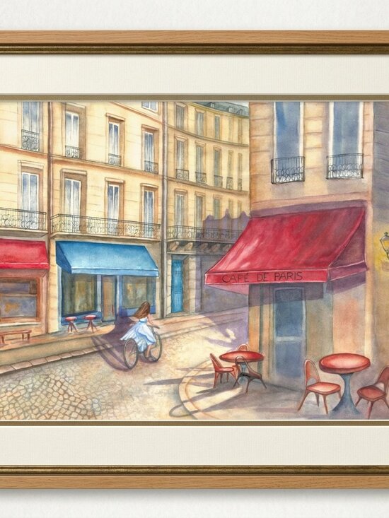 Handmade Other - Café de Paris - Large Original Watercolor Painting (29"x21") - Parisian Street